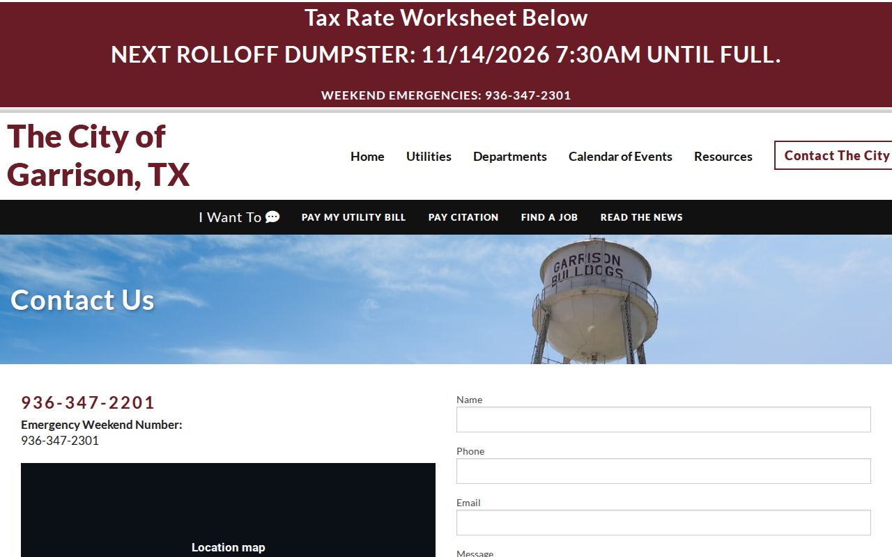 Nacogdoches County warrant records research showing official Garrison city contact information